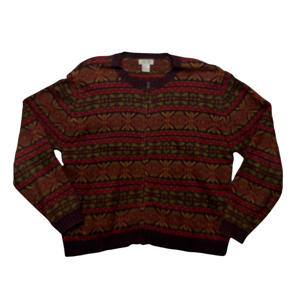Vintage 90s SKYR Fair Isle Full Zip Cardigan Sweater Ramie Cotton L